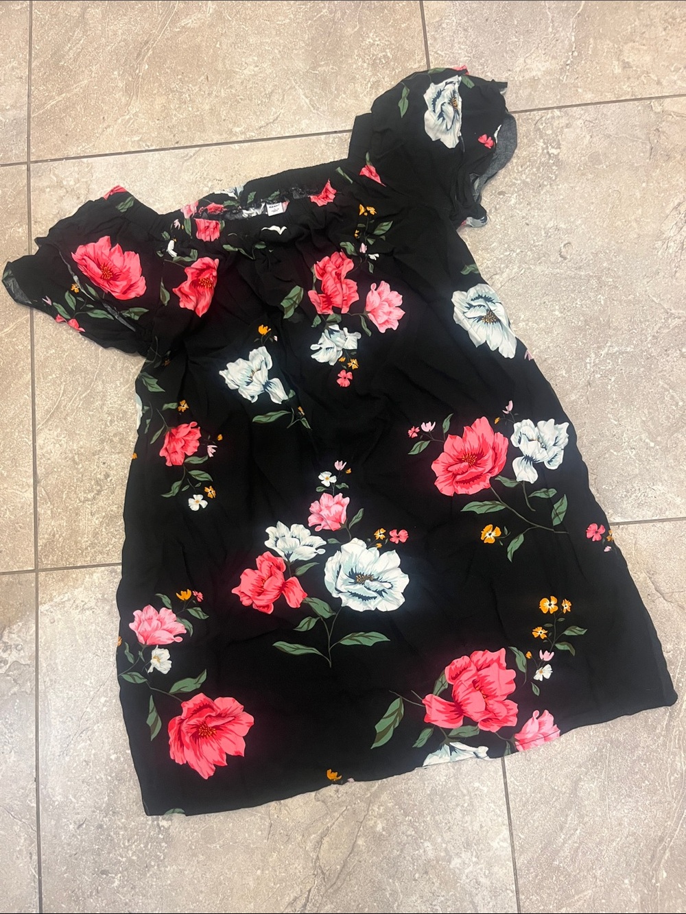 Old Navy Women’s Black Floral Off-Shoulder Dress - Pink & White Flowers